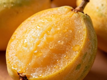 Close-up of a golden-orange lúcuma paleta showcasing its smooth, creamy fruit texture.
