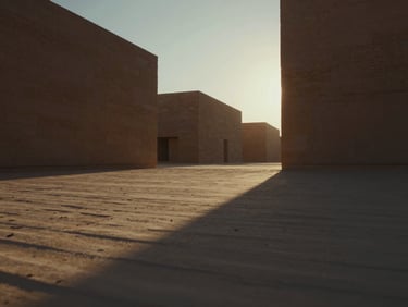 Low angle shot of raw desert topography, dramatic low-sun casting long shadows, crisp details