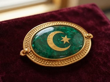Detailed macro shot of a traditional Algerian gold belt buckle on deep burgundy velvet, rich texture, 35mm photography