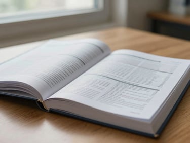 Macro shot of an open medical journal on a wooden desk, soft natural morning light from a window, selective focus on structured scientific tables and clinical data, no people.