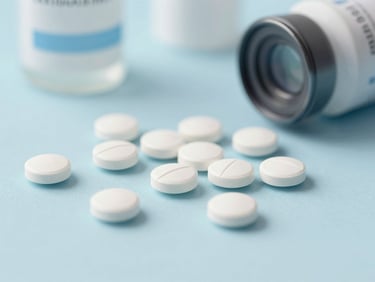 Abstract illustration of birth control pills on a clean surface, soft colors, 35mm lens