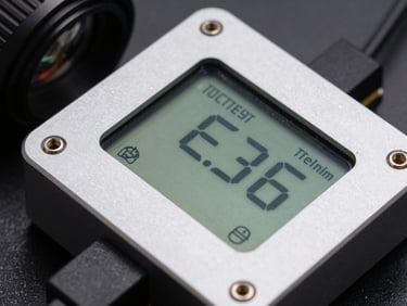 An environmental sensor with a e-paper display showing temperature, raw PCB edge visible, anodized aluminum housing