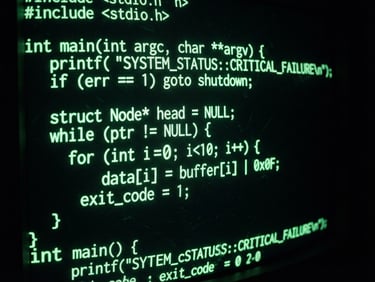 Extreme close-up of a vintage CRT monitor displaying green monospaced terminal code, harsh scan lines, deep shadows, high contrast, 35mm film grain.