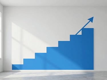 Gráfico abstrato de crescimento financeiro com linhas geométricas e cores azul elétrico e branco, representando rentabilidade inteligente, design minimalista, foco nítido, 35mm.