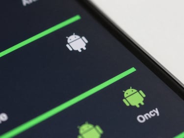 Macro close-up of high-fidelity vector Android UI elements, dark mode interface with vibrant green accent lines, sharp geometric clean layout, no people