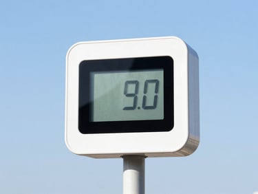 Modern digital energy meter displaying low consumption, clean background, bright lighting, sharp details.