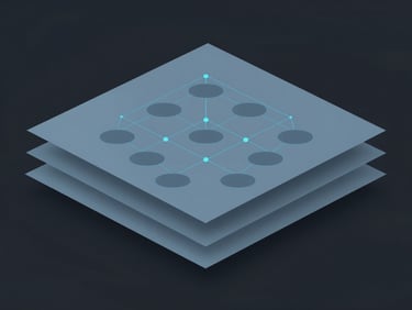 Clean vector schematic of overlapping policy layers and decision trees, cyber-blue accent lines on a dark background, sharp focus, no text.