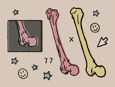 Rough halftoned digital art in comic style with pop art colors the femur code arrow and stars and a smiley face