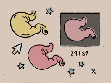 Rough halftoned digital art in comic style with pop art colors the human stomach code arrow and stars