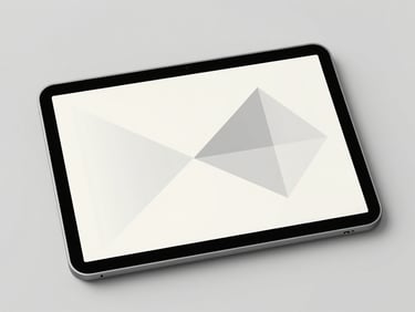 Abstract geometric composition of digital marketing analytics displayed on a tablet screen, clean studio lighting, sharp focus