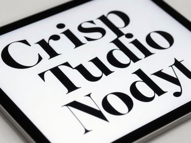 Crisp studio photography of high-contrast serif typography on a sleek tablet screen, sharp direct daylight, architectural precision.