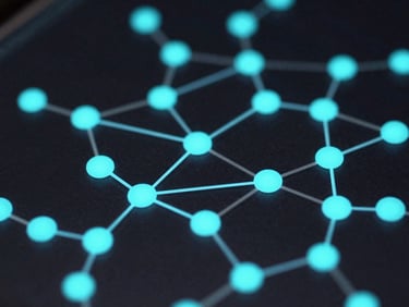 Macro close-up of a neural network diagram on a dark screen, glowing cyan nodes, high contrast, cybernetic aesthetic, 35mm