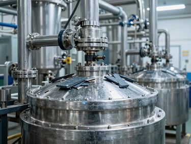 Sharp industrial photography of a heavy-duty steel mineral water bottling plant in operation, bright cool-toned workshop light, steel and slate tones, deep depth of field, 50mm.