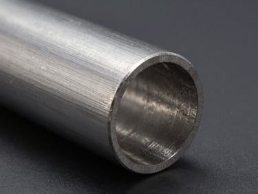 Raking sidelight on a brushed steel tube cross-section, surface grain and machined edge detail visible, cool studio lighting, no background clutter, tight crop showing material consistency