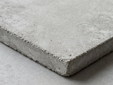 Close-up of a cast concrete slab surface under flat raking studio light, aggregate texture and sealed pore detail visible, cool neutral tones, tight environmental crop with no props