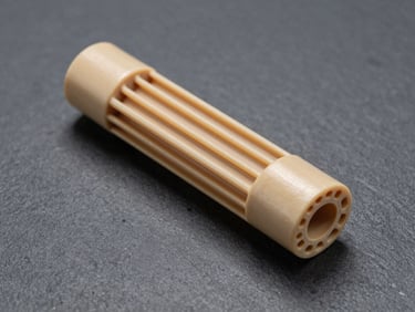 Cross-section of a self-regulating PTC ceramic thermistor element showing structural uniformity, high-precision laboratory lighting, slate gray background.