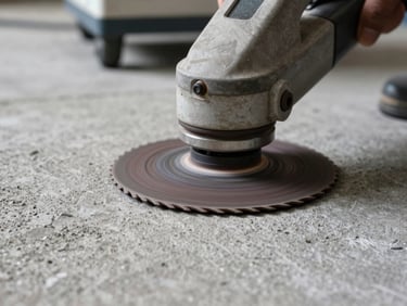 Close-up macro shot of a concrete floor undergoing mechanical diamond grinding, clean industrial dust extraction equipment in background, sharp focus on surface texture.