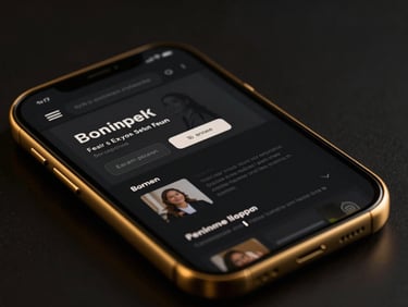 High-fidelity device mockup showing a sleek real estate portal on a dark screen, golden rim-light, deep shadows, macro lens, ultra-sharp 8k