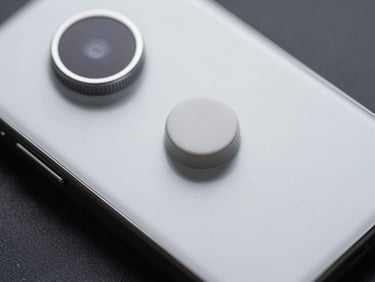 Macro close-up of clean UI elements on high-end hardware, cool diffused studio light, sharp defined shadows.