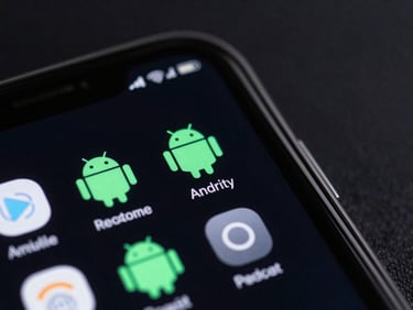 Extreme macro shot of a custom Android launcher interface on a Pixel screen, neon cyan accents, dark studio lighting.