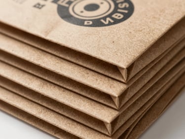 Macro close-up of custom-printed kraft paper and fabric bags stacked neatly, showing high-definition ink alignment and textured fibers, bright studio lighting.