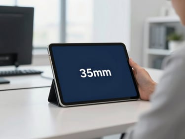 A designer working on brand identity elements on a tablet, modern office environment, natural light, subtle gold accents, sharp focus, 35mm.