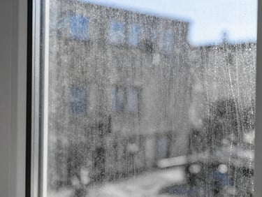 Macro photograph of the same glass veranda pane after professional cleaning, absolutely pristine and transparent, sparkling under bright daylight, 35mm