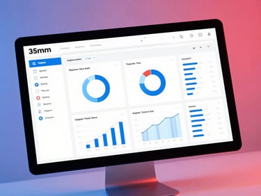 Bright studio shot of a teacher dashboard mockup on a computer screen, clean analytics and reports, 35mm.