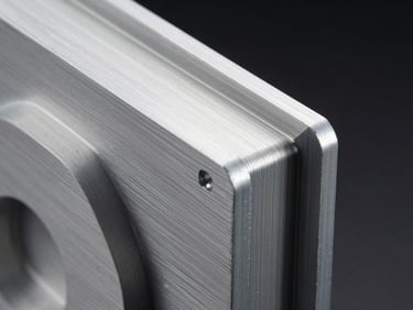 Extreme close-up of a fabricated aluminum channel letter edge, crisp studio lighting revealing the precision cut and brushed metal finish, dark background, no text