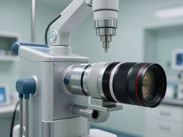 Professional healthcare equipment in a modern clinic setting, clean steel and medical sensors.