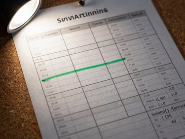 Extreme close-up of a printed production schedule pinned to a corkboard, dense columns of structured text under sharp studio strobe light, a single green marker line drawn across one row, no people