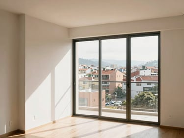 Bright modern apartment interior in Bogota, warm daylight