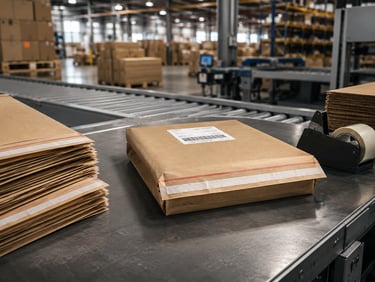 Kraft paper mailers prepared for 3PL fulfillment warehouse packing workflows