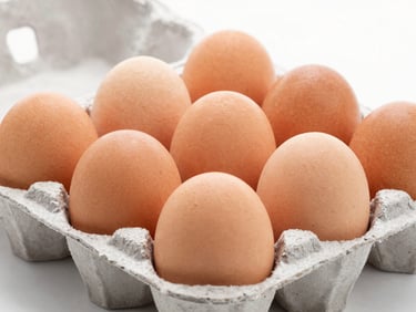 Close-up of a large, high-quality egg (Jumbo size) in a protective carton, studio lighting, focus on premium aspect.