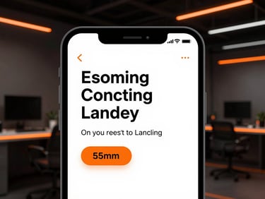 High-converting landing page on a mobile screen, clean typography, neon orange accents, 35mm