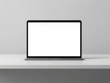 Symmetrical flat lay of a high-fidelity browser mockup on a minimalist desk, neutral gray studio lighting, crisp shadows, architectural precision