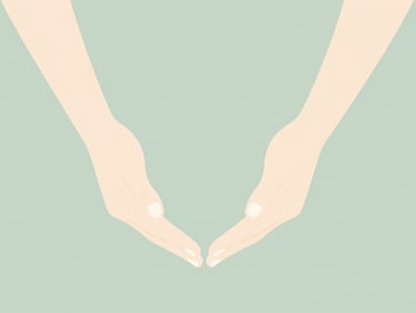 Minimalist flat vector illustration of two hands gently holding a heart shape, soft sage and warm cream tones, calming and modern