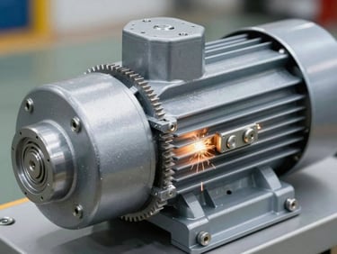 Close-up of a heavy-duty automatic gate motor gear mechanism, clean metallic steel, modern security tech, sharp focus.