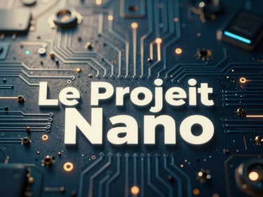 Cover art for 'Le Projet Nano', featuring a sleek, futuristic design with glowing circuitry and a sense of urgency, cinematic lighting.