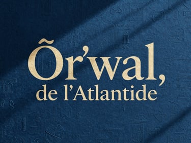 Detailed, textured cover art of 'Õr’wal, l’Oracle de l’Atlantide' with ancient symbols and deep blue hues, cinematic lighting, rich paper texture.