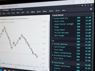 TradingView chart interface with Stock-Bazaar indicator panel loaded in the indicator sidebar, dark UI, cyan highlighted active script name, no people