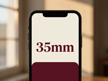 Minimalist close-up of a smartphone displaying clean typography, warm studio lighting, bordeaux accents, 35mm.