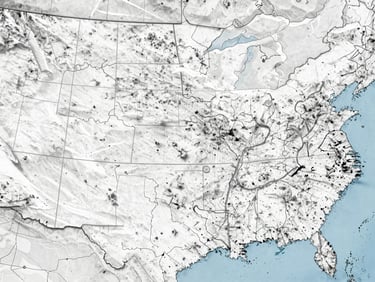High-contrast geographic map highlighting state border lines, desaturated cool tones, sharp focus, 35mm