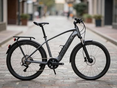 Side profile of an Engwe Engine Pro electric bike with full suspension, parked on a paved urban path