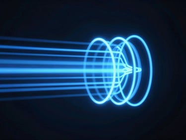 Abstract light-trail long exposure symbolizing rapid data transmission, cool-toned electric blue lines on deep charcoal background