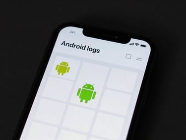 Phone screen displaying an Android logic puzzle game with a clean grid interface and dark background, studio lighting, interface colors as shipped
