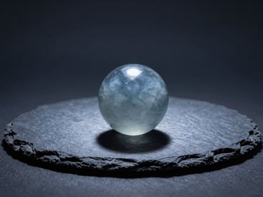 Minimalist studio photography of a perfectly balanced geometric obsidian sphere on a dark slate surface, dramatic spotlighting from the side casting a sharp, clean shadow, cool blue tones, sharp focus.