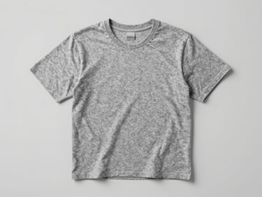 Flat-lay studio shot of a plain charcoal grey t-shirt, folded neatly on a neutral background, bright even light, crisp focus, high-key, 50mm