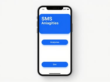 Straight-on clean geometric composition of a mobile phone screen displaying SMS marketing analytics, sharp focus