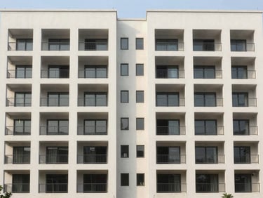 Architectural view of a newly built independent residential floor in West Delhi, clean modern facade
